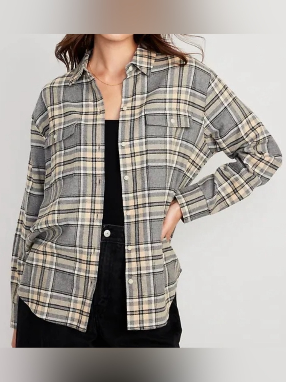Loose Fit Boyfriend Flannel Lightweight Button Down Shirt Old Navy large tall LT